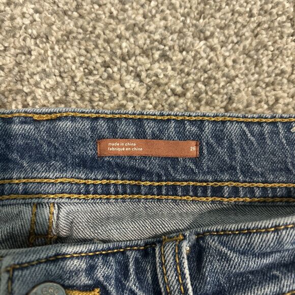 Pilcro Medium Wash Patchwork Splatter Slim Boyfriend Mid Rise Jeans 26 Blue Red - Picture 3 of 7